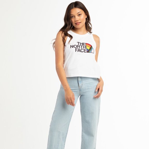 NWT $40 THE NORTH FACE Women S Dome LOGO Cropped Tank Top White Sleeveless Top - Picture 9 of 10